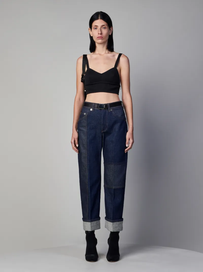 Patchwork Wide Leg Jeans With Turned Up 