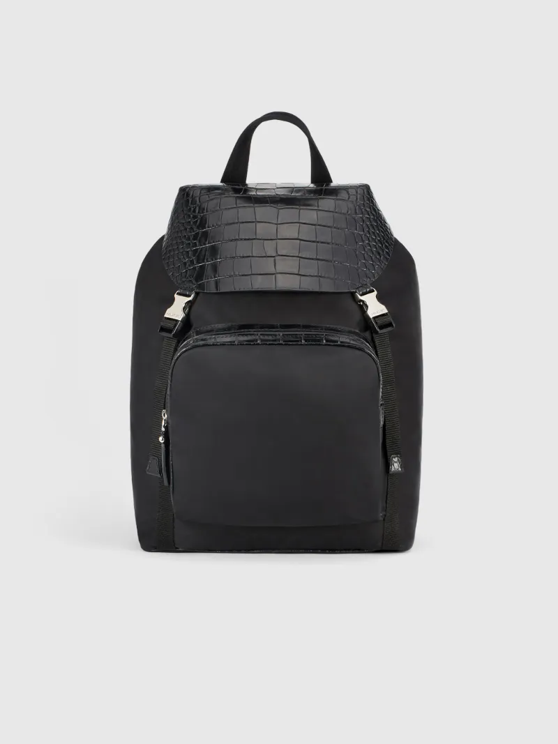 embossed leather backpack
