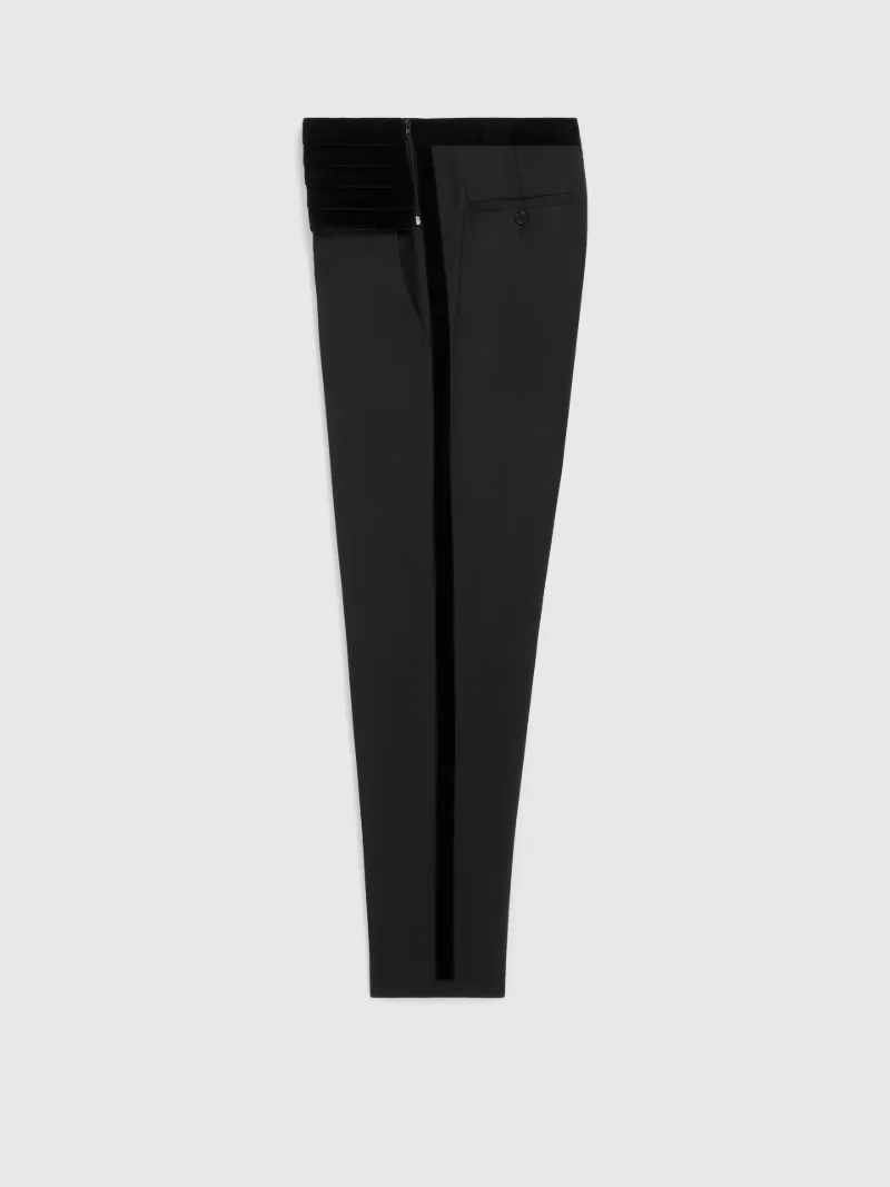 black pants with satin stripe