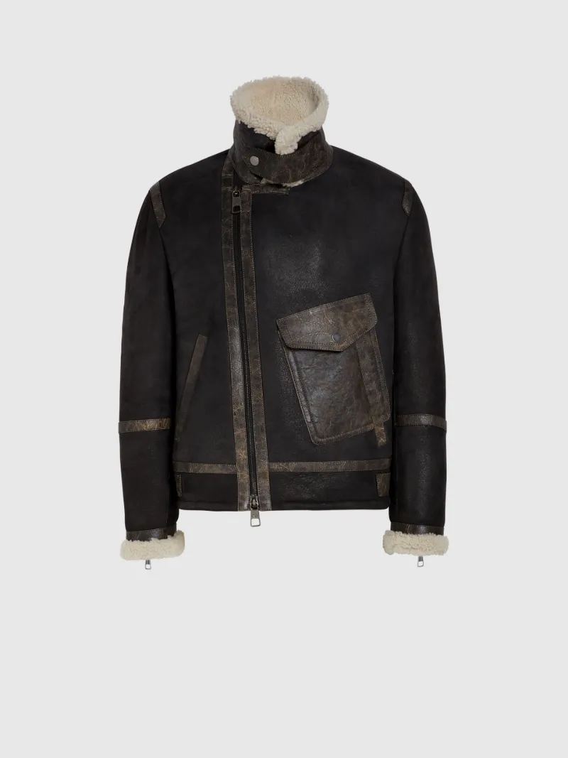 Neil Barrett Official Website Vintage Shearling Biker Jacket