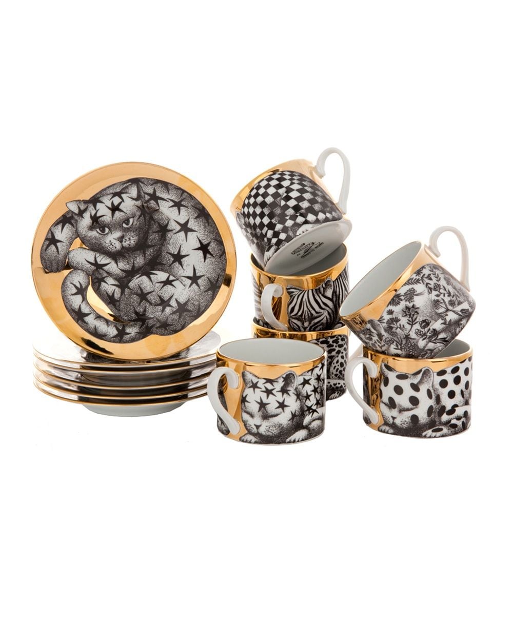 fornasetti "alta fedeltà" set de six tasses - gris