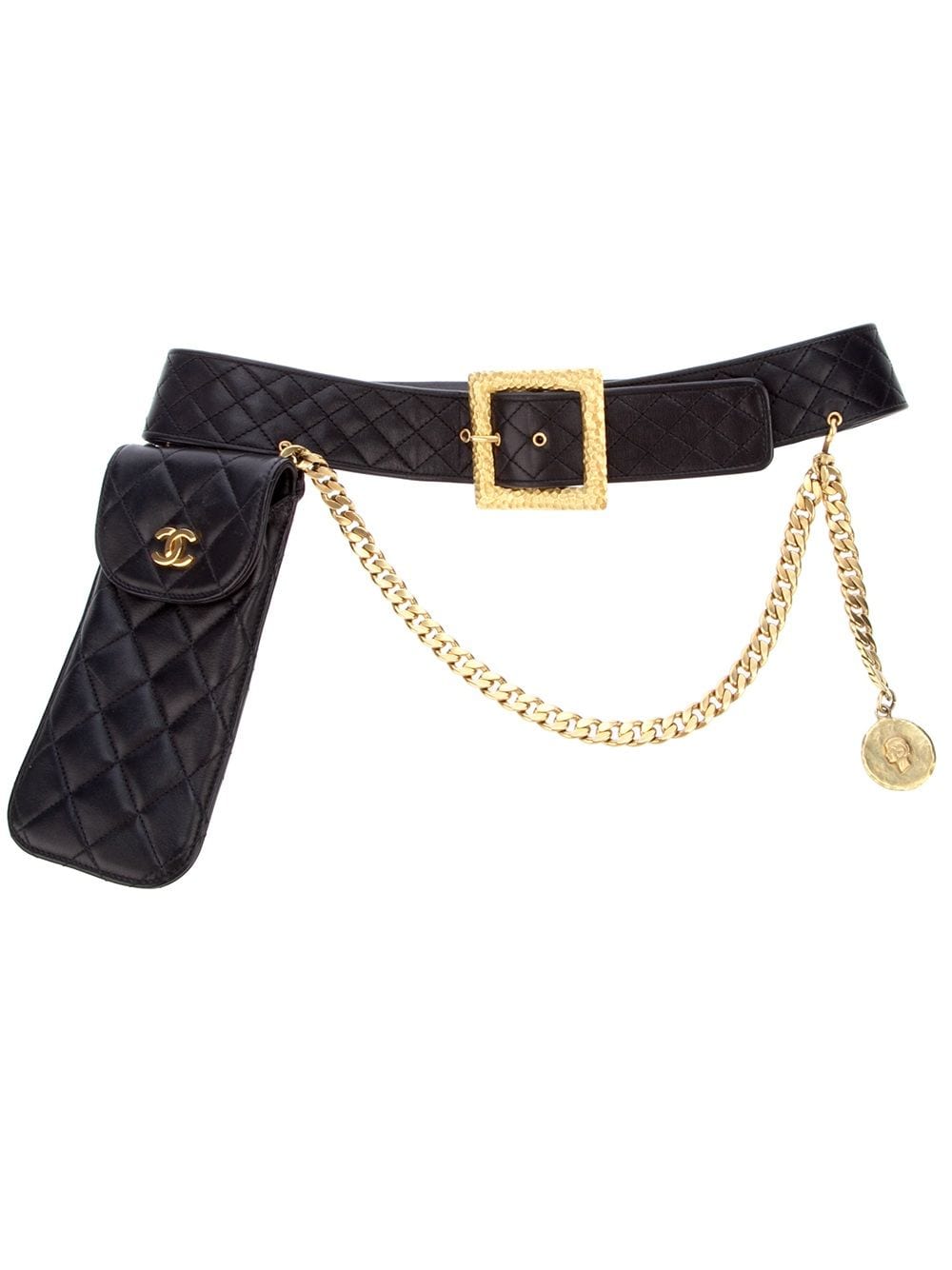 Pre-owned Chanel Quilted Chain Belt In Black