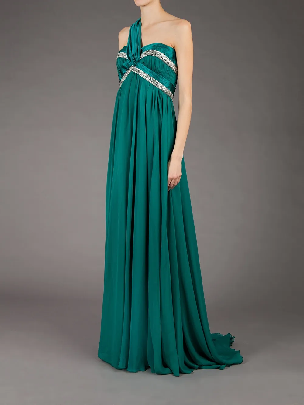 Zuhair Murad asymmetric shoulder strap dress Groen