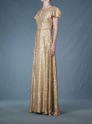 Emannuelle Junqueira Vestido Bege Metalico Longo Farfetch