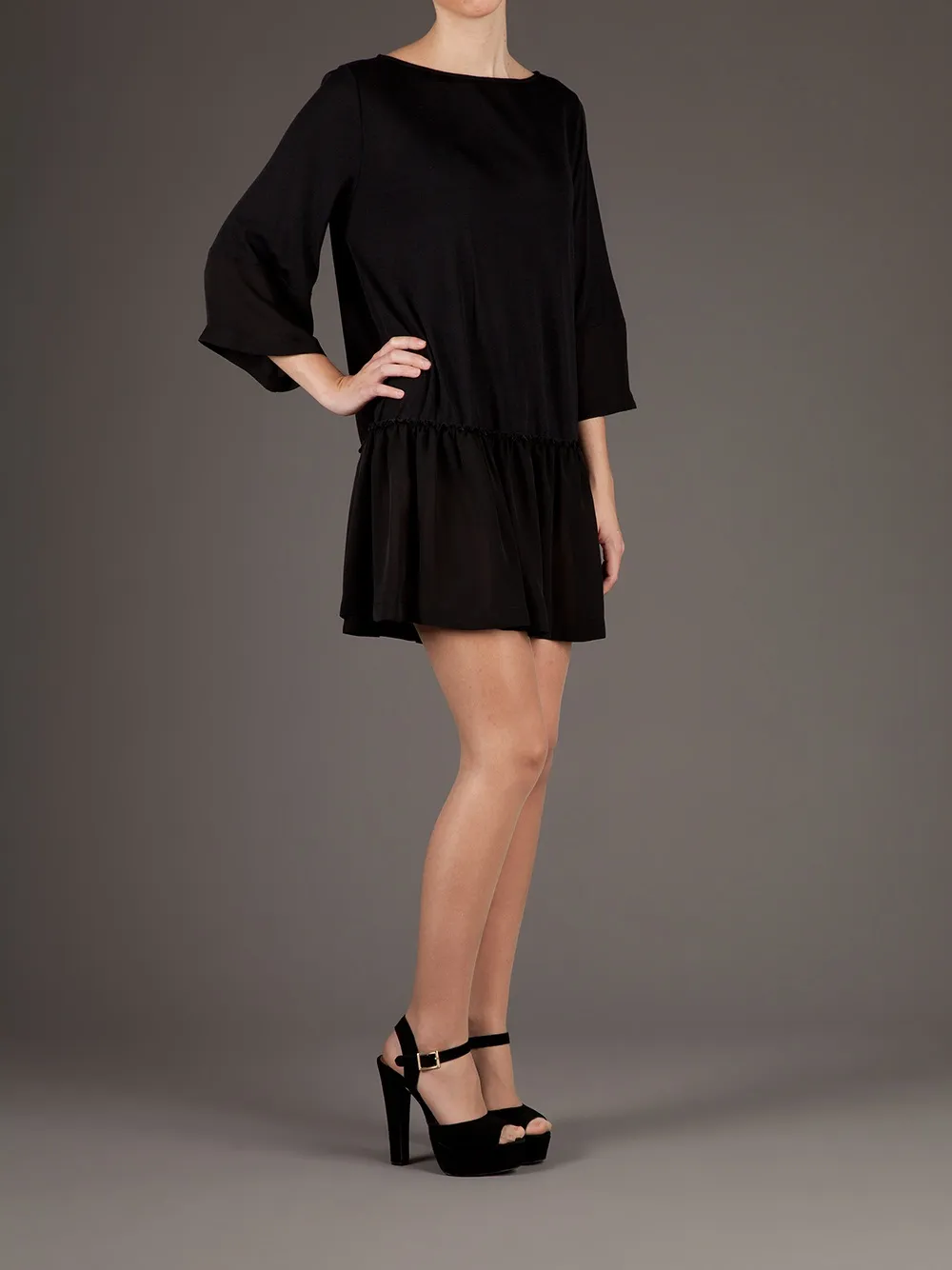 Twisty Parallel Universe Flared Dress In Black