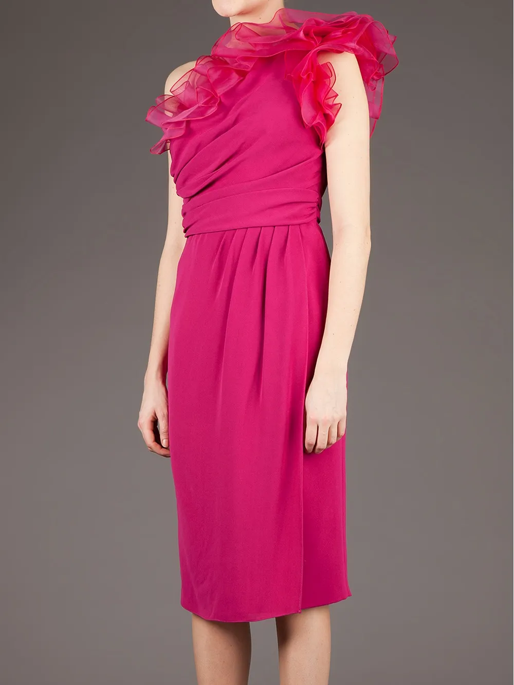 Giambattista Valli One Shoulder Ruffle Dress In Pink