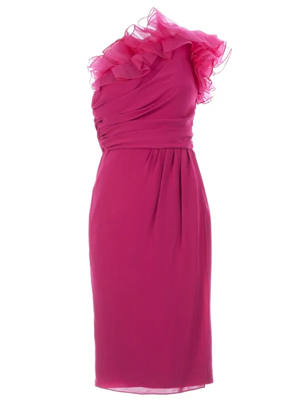 Giambattista Valli One Shoulder Ruffle Dress in Pink