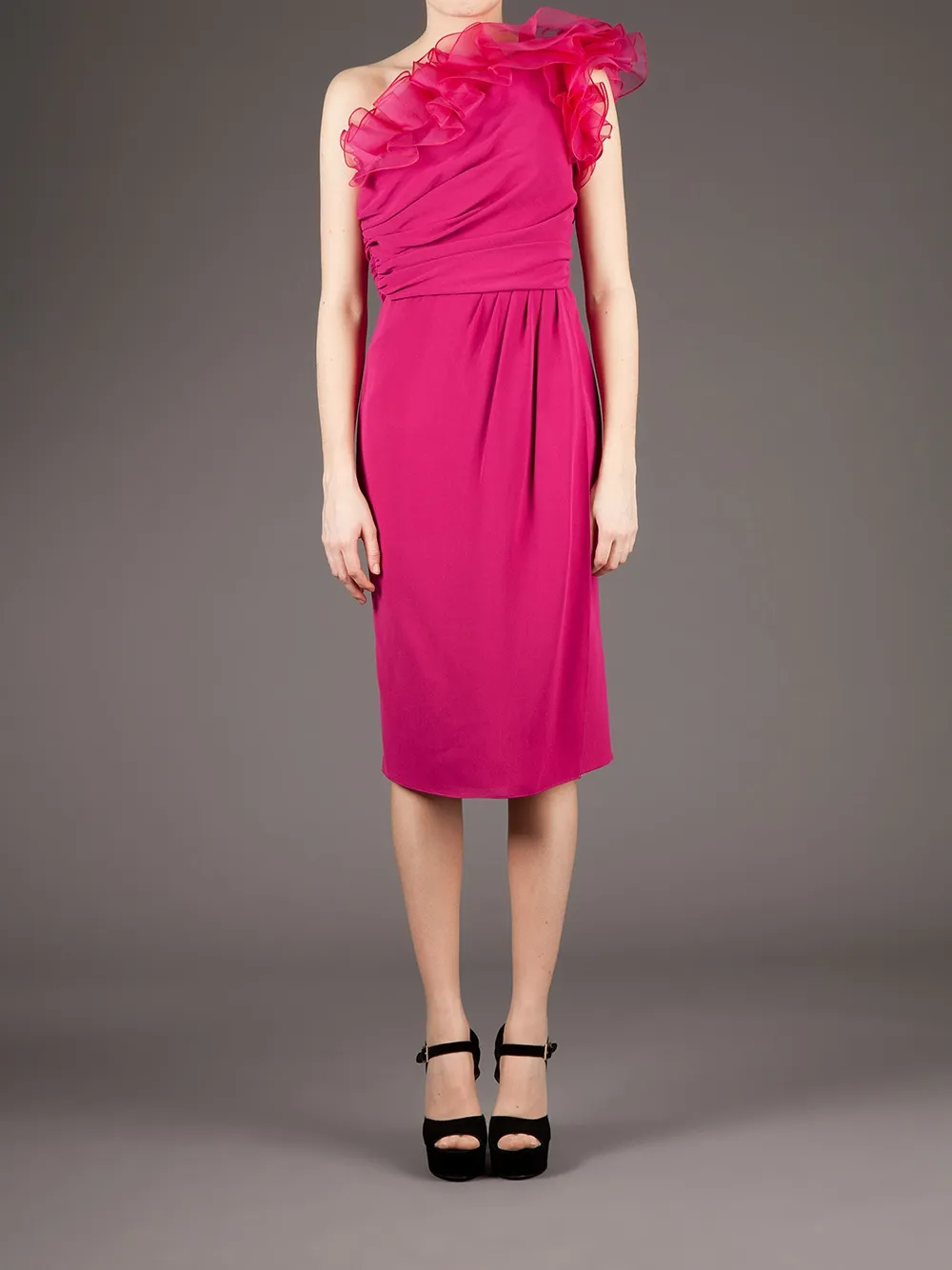 Giambattista Valli one shoulder ruffle dress - Roze