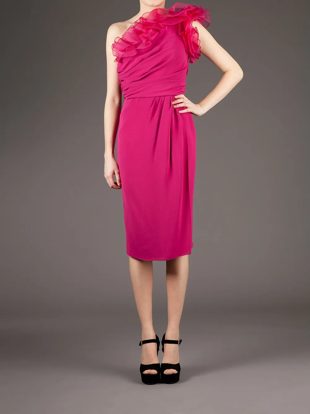 Giambattista Valli One Shoulder Ruffle Dress In Pink