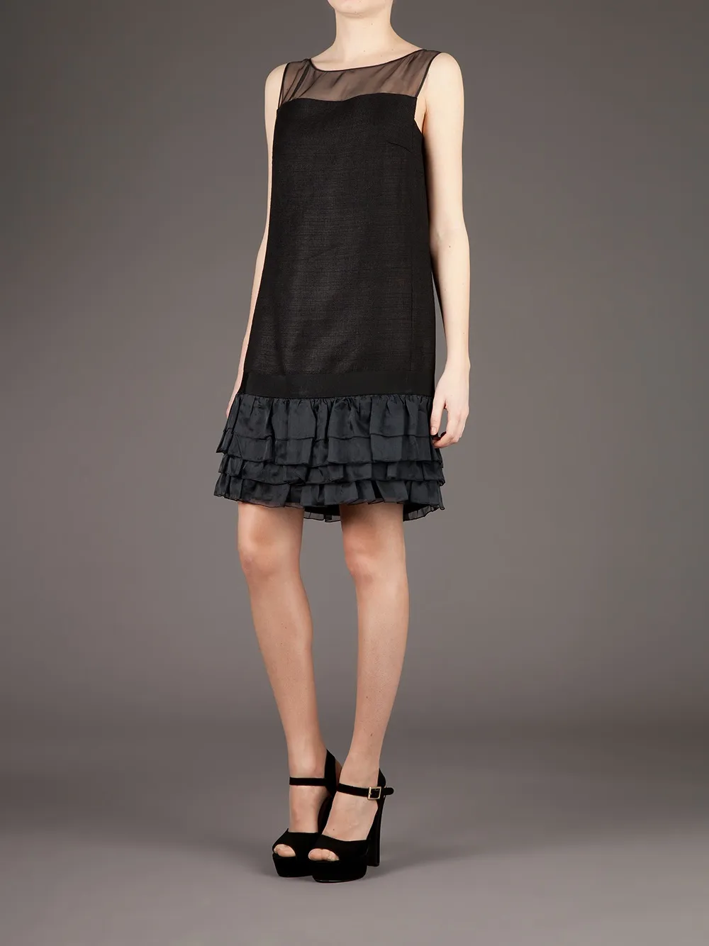 Giambattista Valli Ruffle Hem Dress In Black