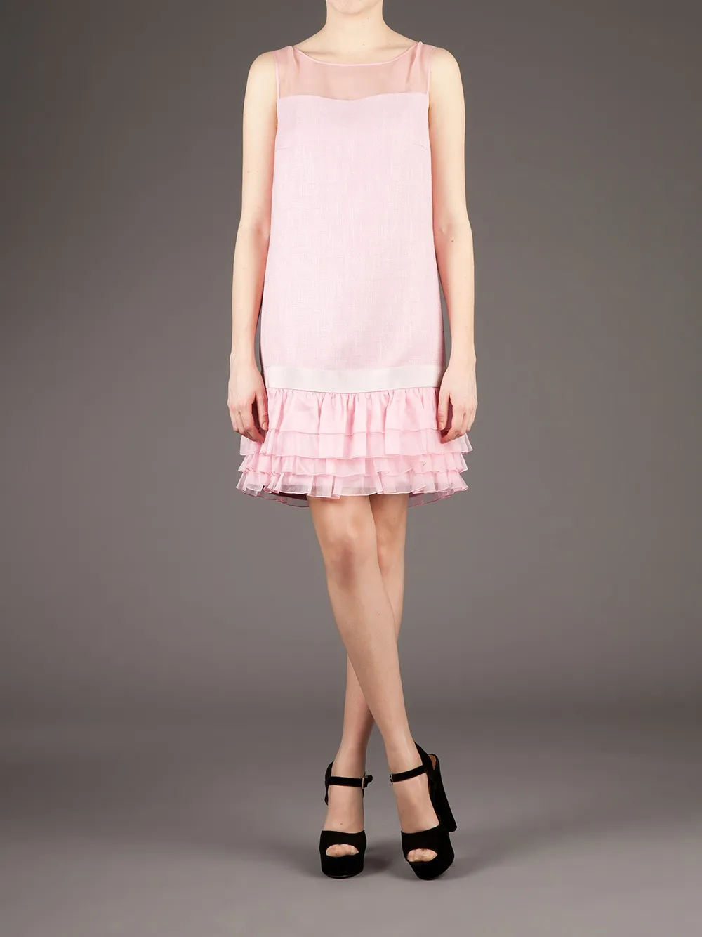Giambattista Valli ruffled sleeveless dress Roze