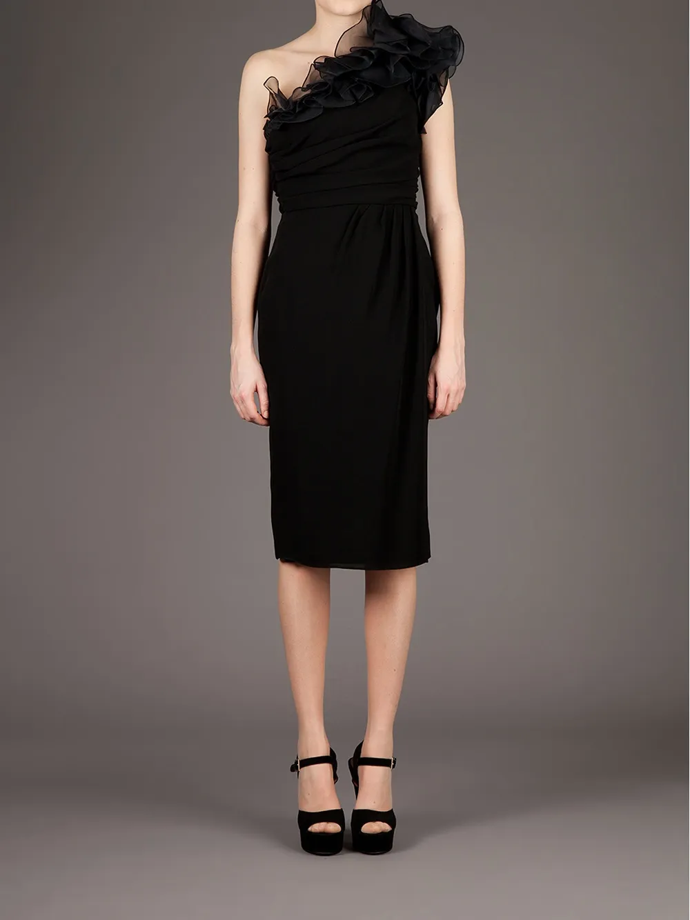 Giambattista Valli ruffled one-shoulder dress - Zwart