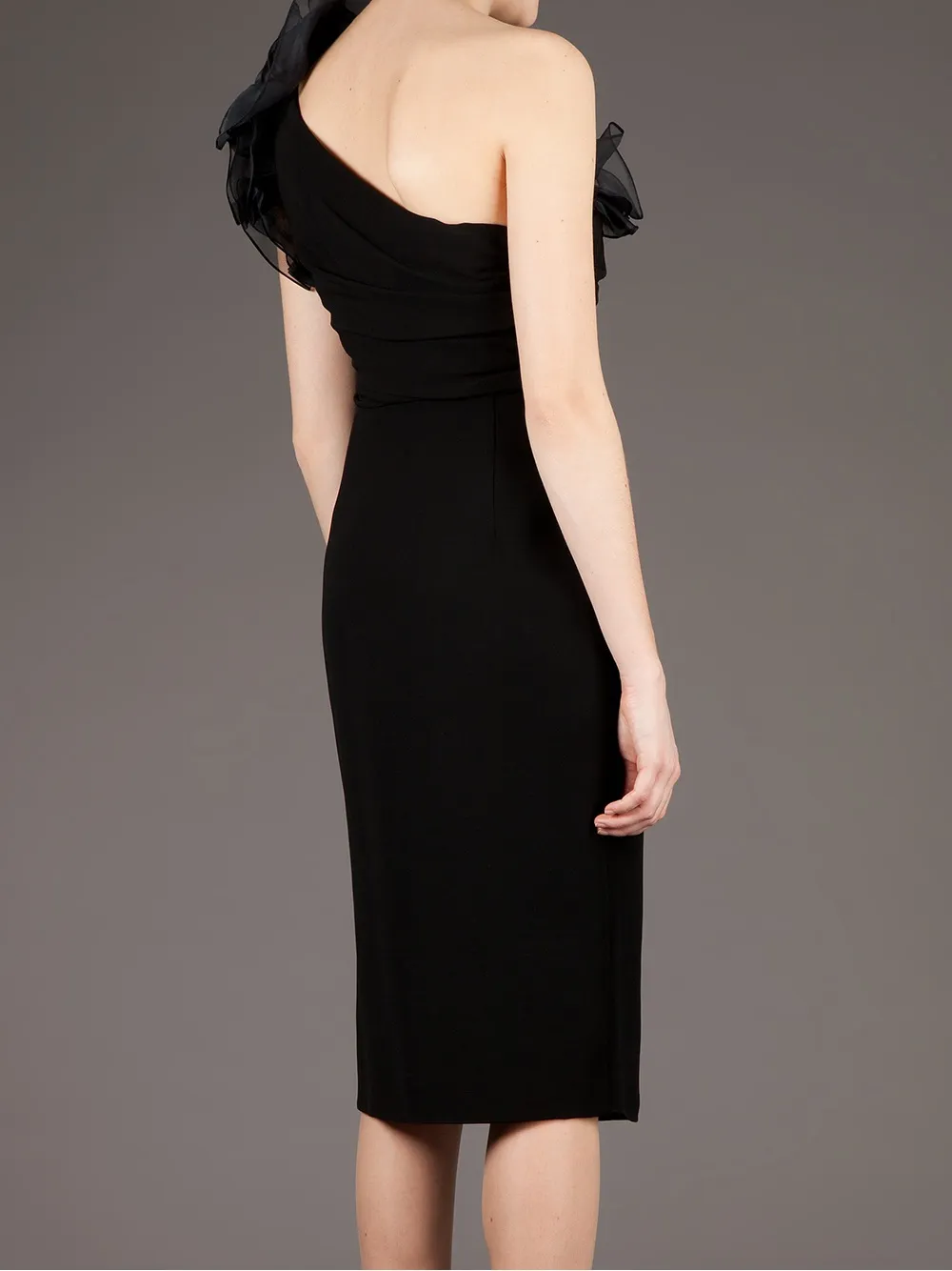 Giambattista Valli Ruffled One-shoulder Dress In Black