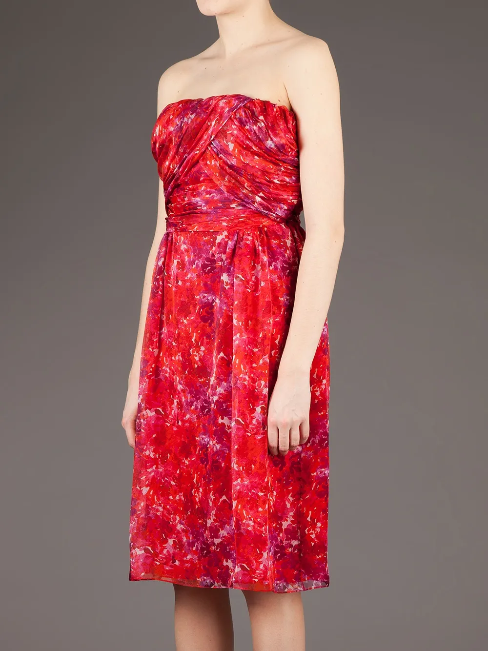 Giambattista Valli Printed Strapless Dress In Red