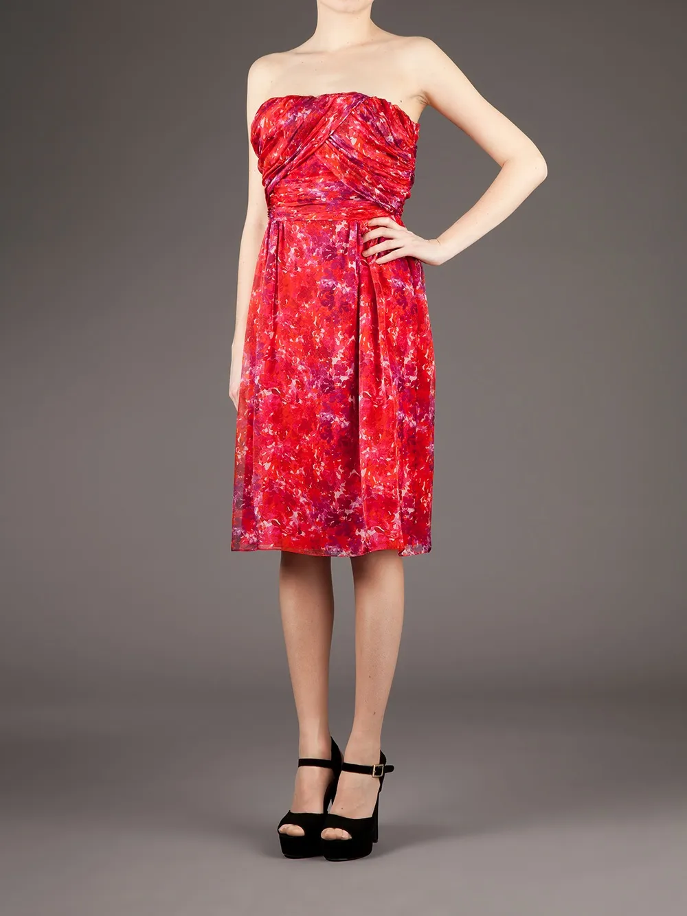 Giambattista Valli Printed Strapless Dress In Red