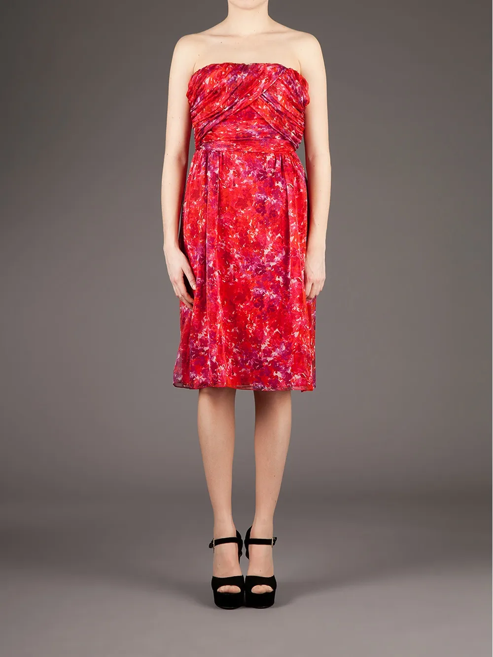 Giambattista Valli printed strapless dress - Rood