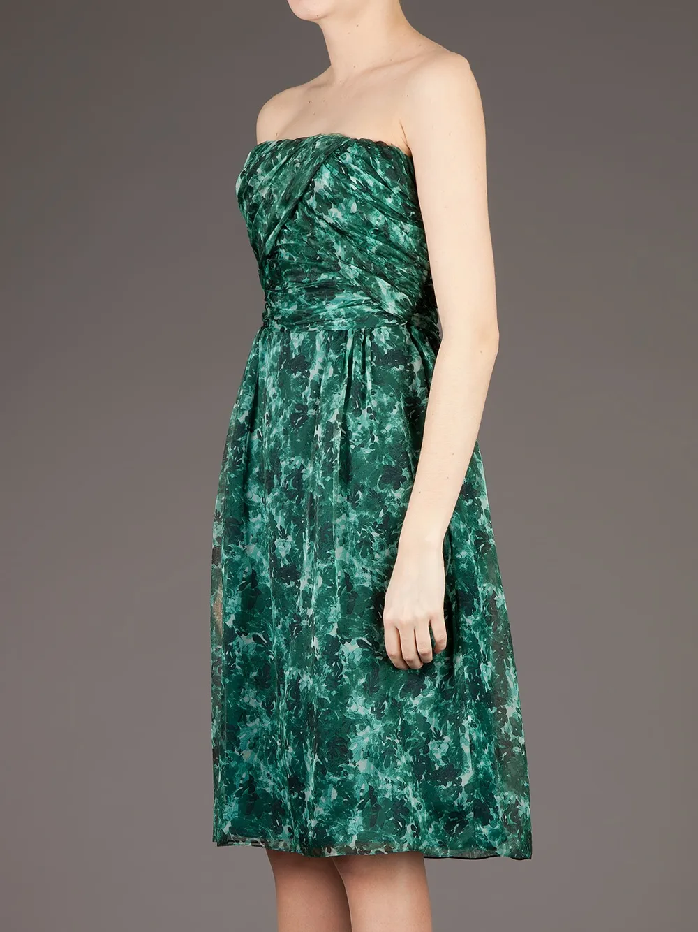 Giambattista Valli Printed Strapless Dress In Green
