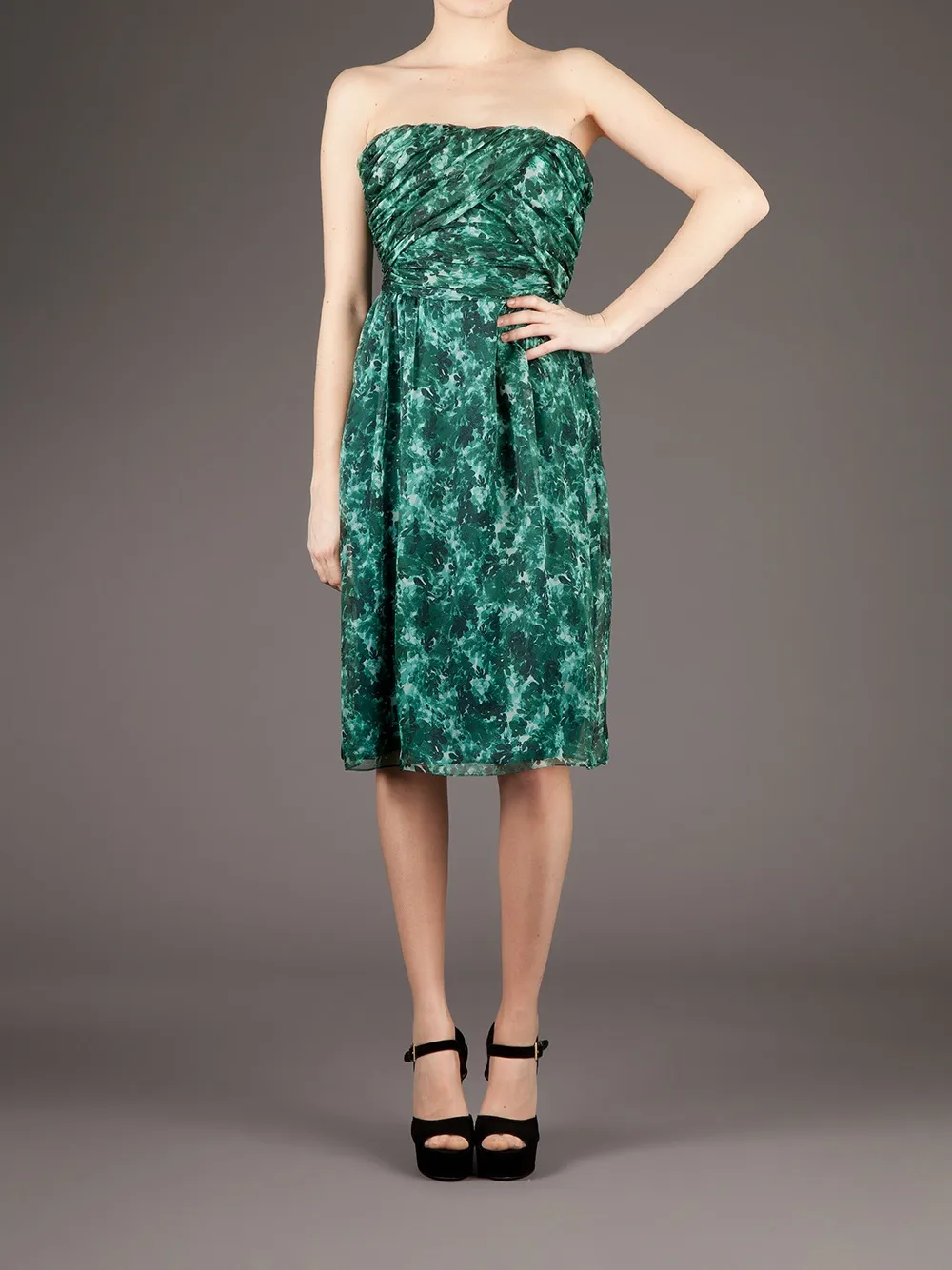 Giambattista Valli Printed Strapless Dress In Green
