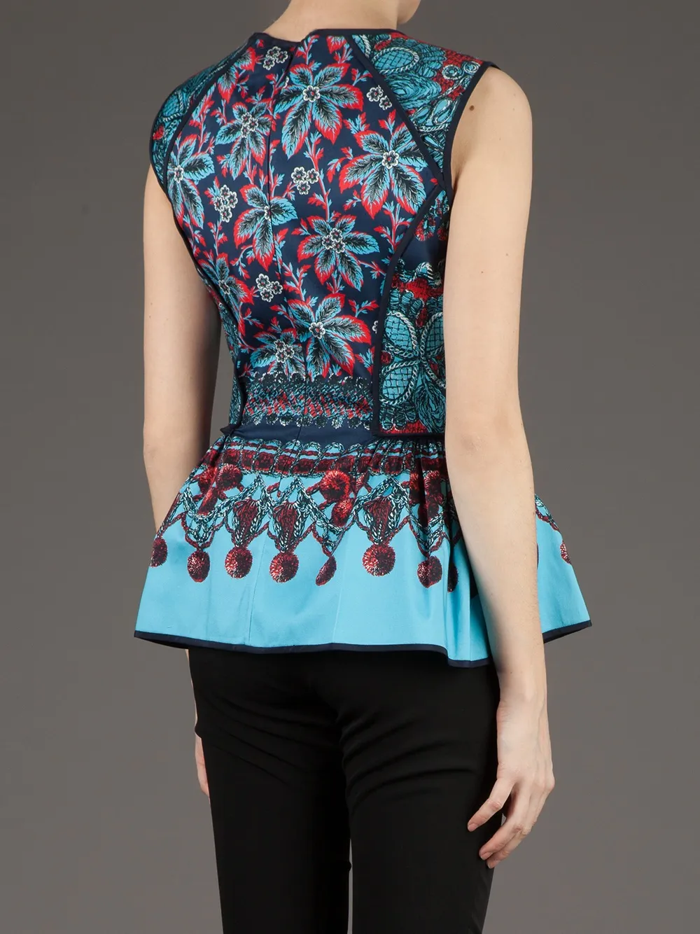 Linda Farrow Floral Print Peplum Top In Blue