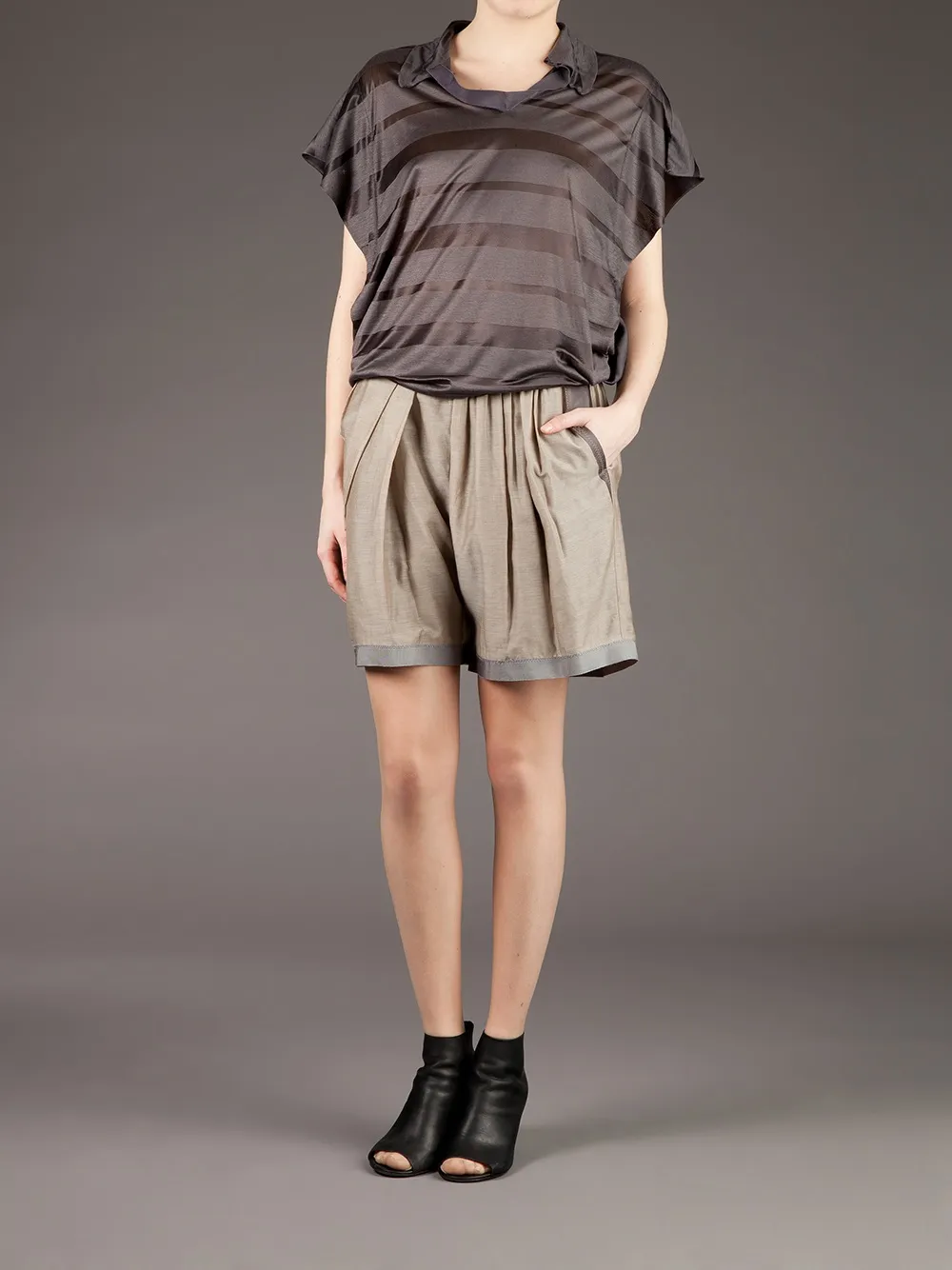 Kolor Striped Open Collar Blouse In Brown