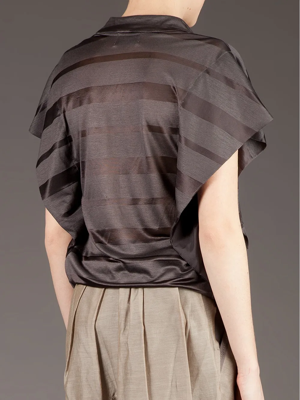 Kolor Striped Open Collar Blouse In Brown