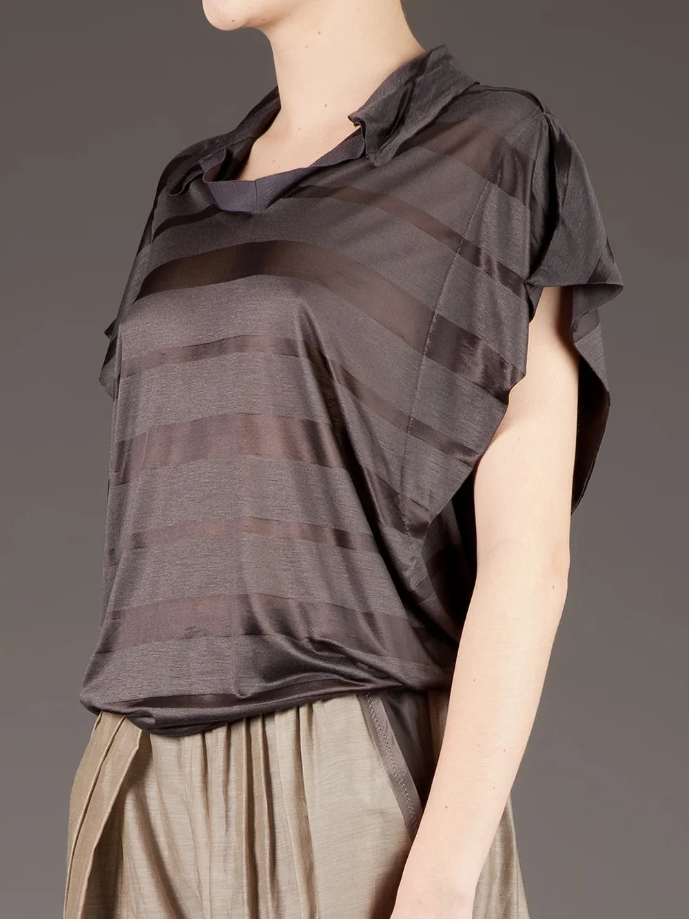 Kolor Striped Open Collar Blouse In Brown