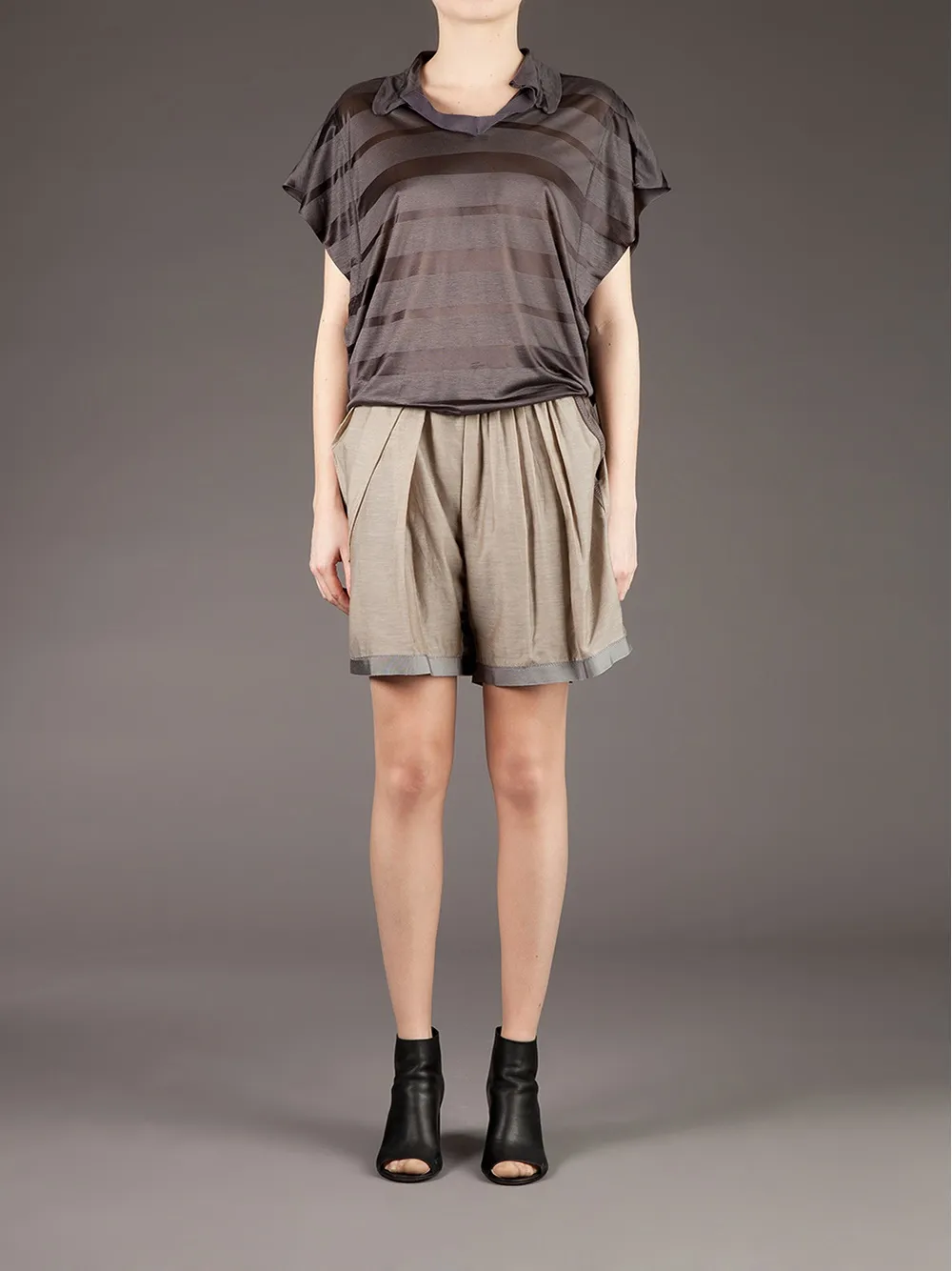 Kolor Striped Open Collar Blouse In Brown