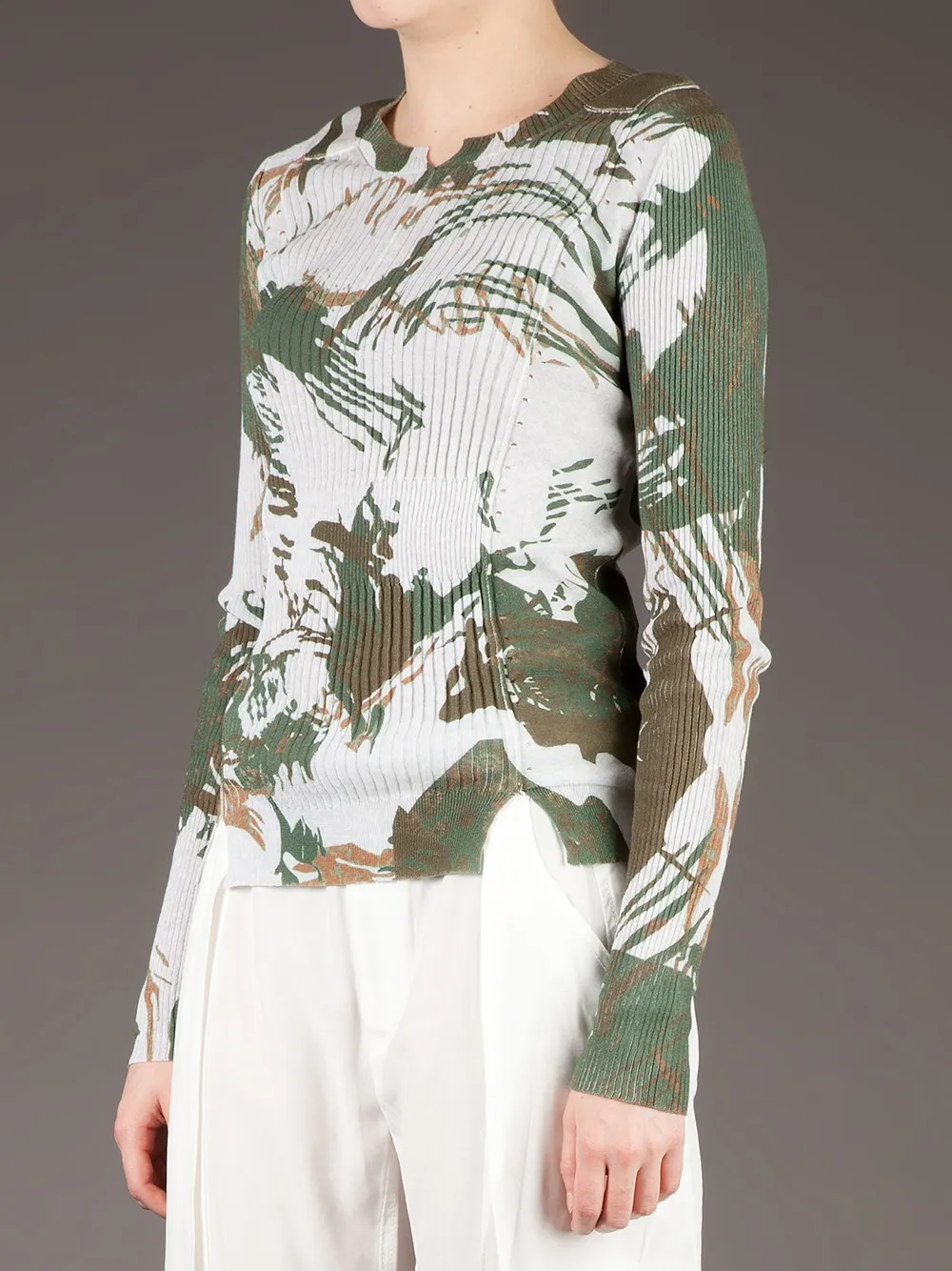Edun Abstract Print Ribbed Sweater In Green