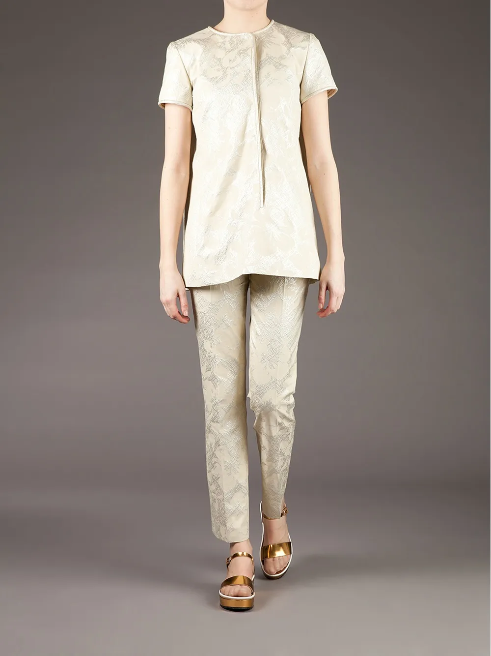Galitzine Metallic Jacquard Trouser Set In Neutral