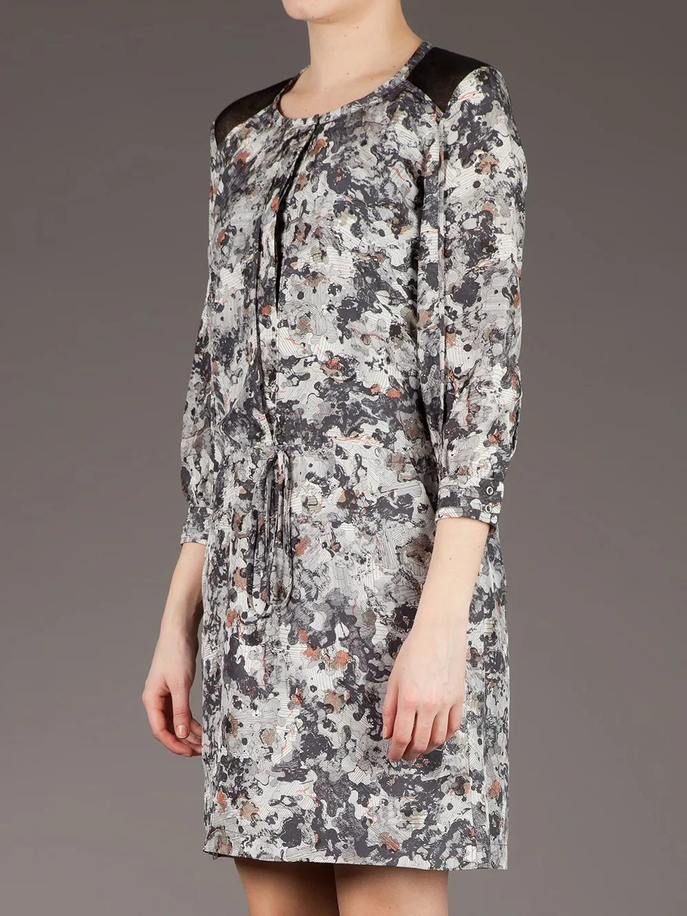 Edun Blotchy Print Shift Dress In Black