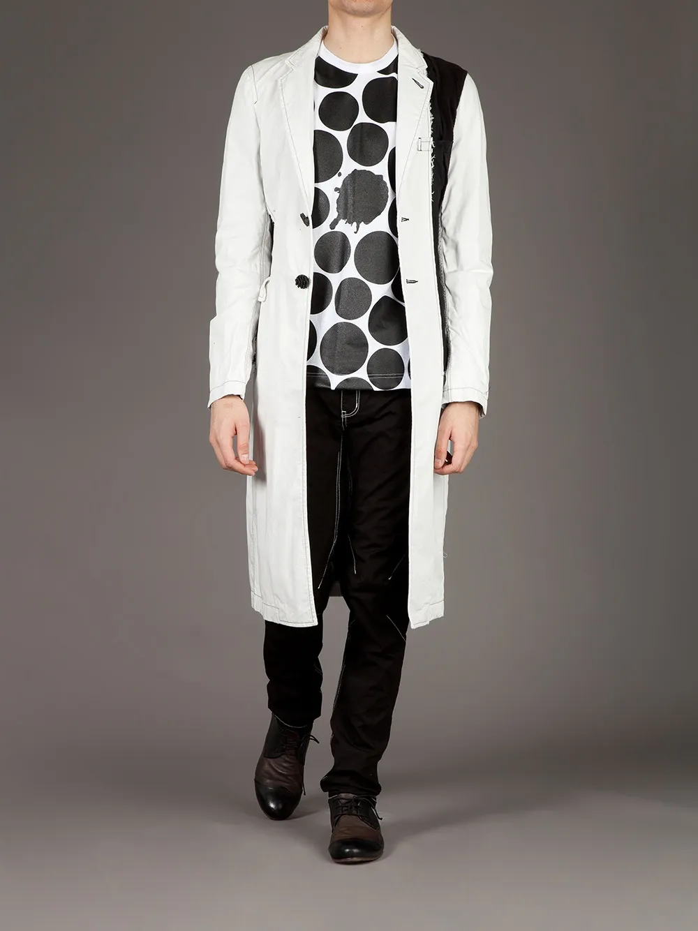 Comme Des Garçons Homme Deux Contrasting Panel Coat In White