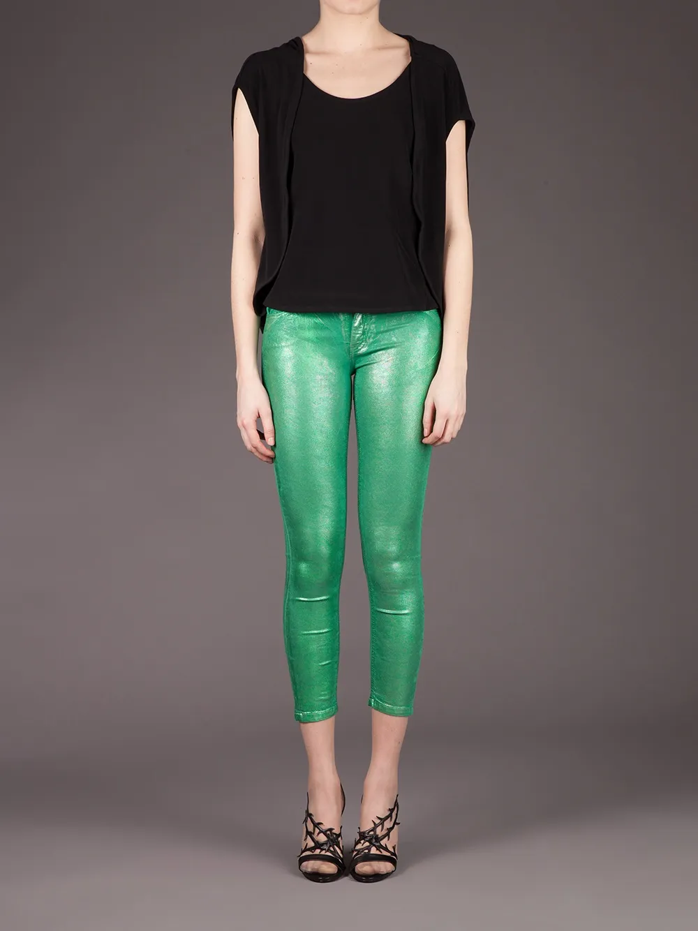 75 Faubourg Cropped Shiny Jean In Green