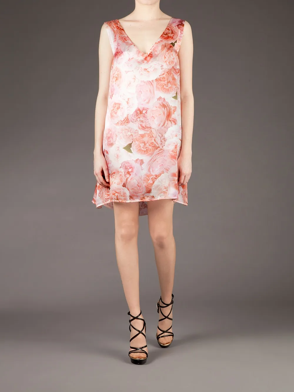  Twisty Parallel Universe Floral Print Shift Dress   Rosa 