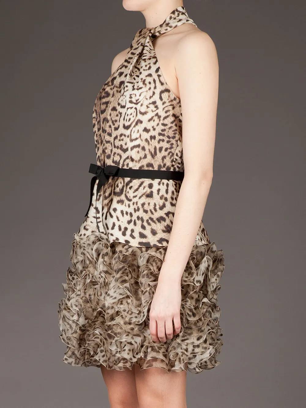 Giambattista Valli Ruffled Leopard Print Dress In Brown