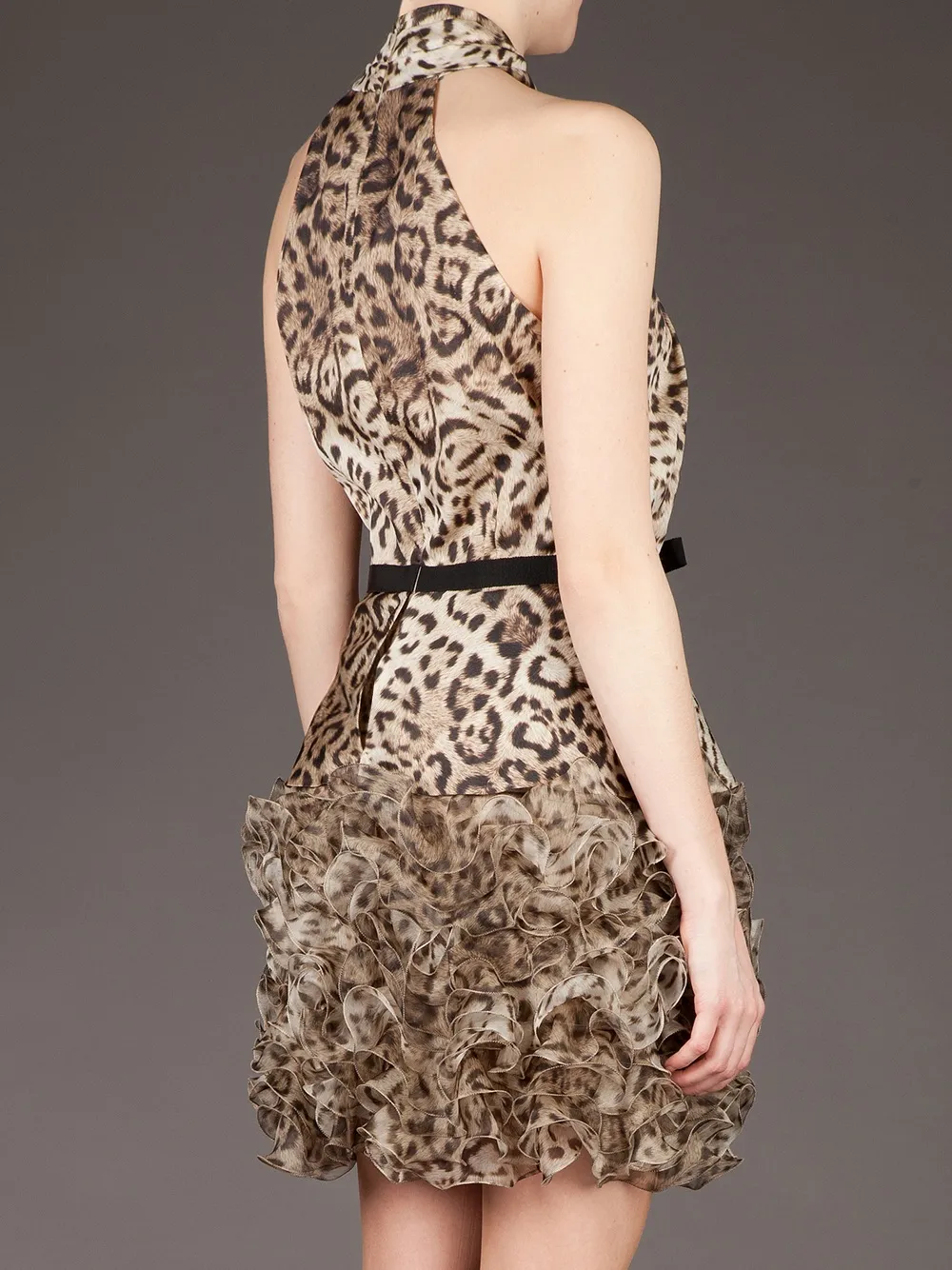 Giambattista Valli Ruffled Leopard Print Dress In Brown