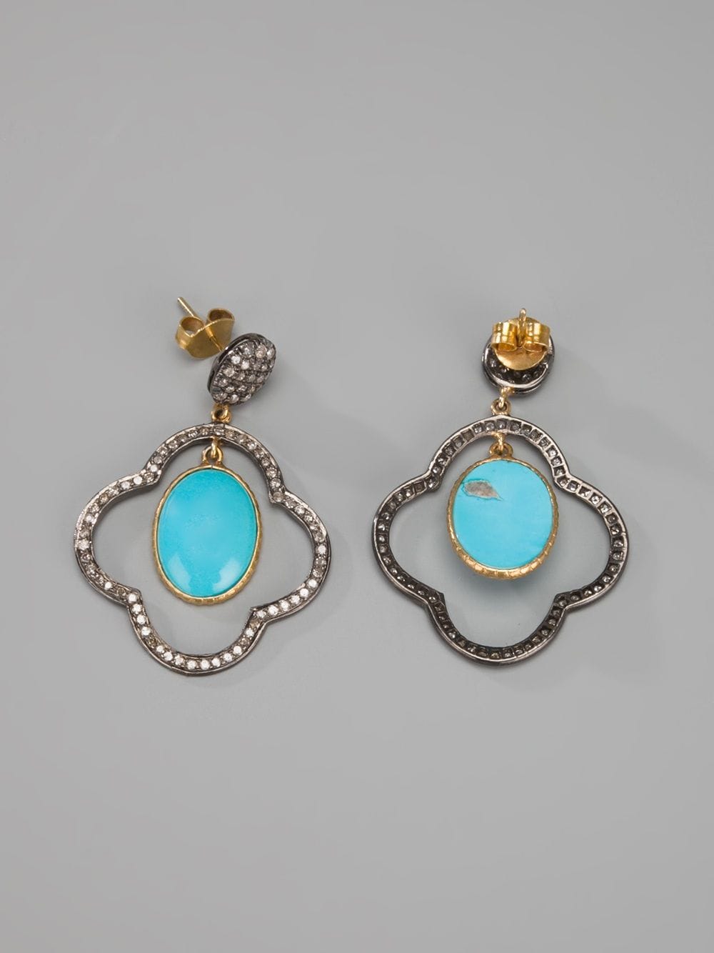 Shop Gems N' Crafts Turquoise Diamond Drop Earrings In Metallic