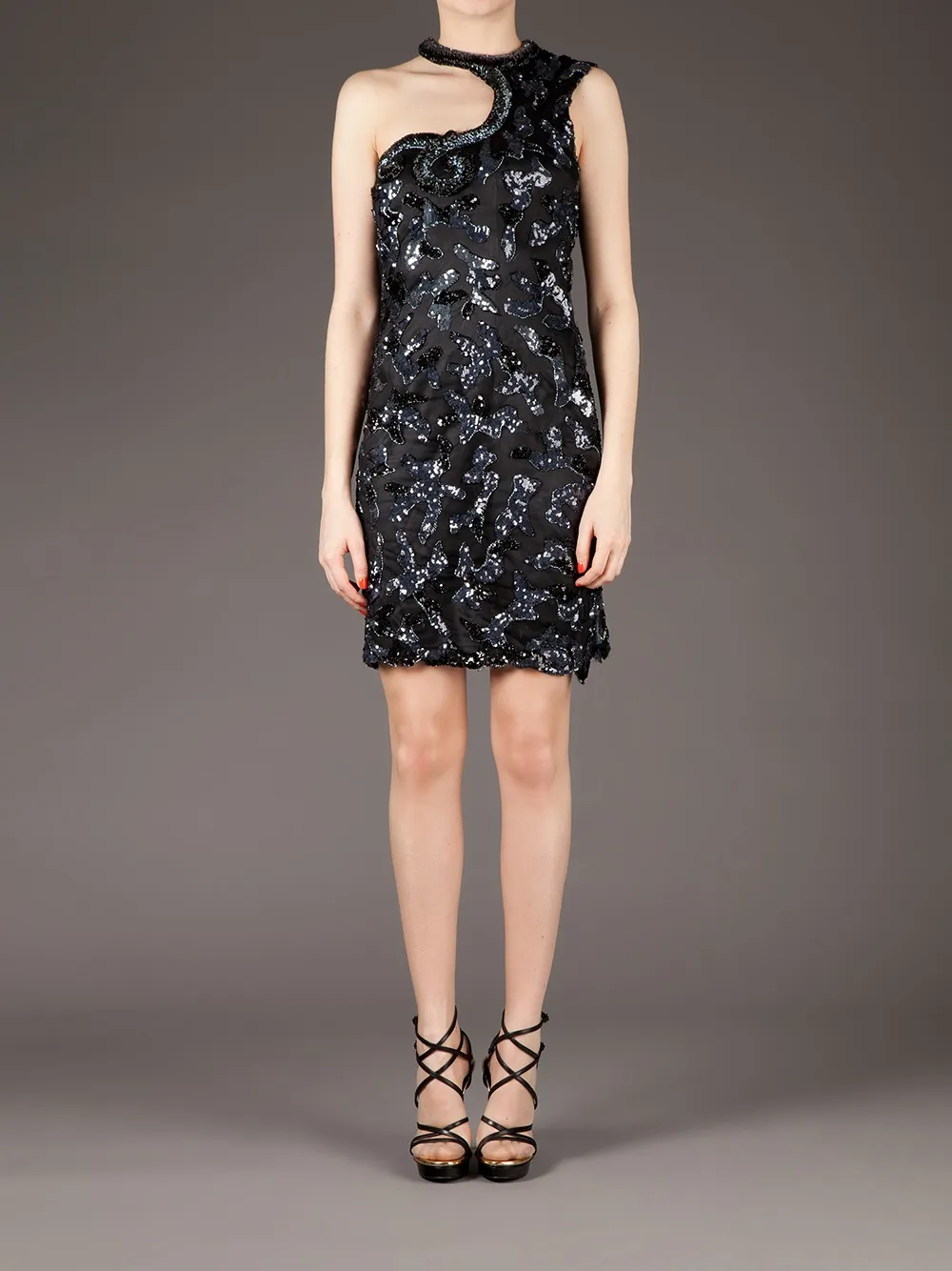 Georges Mak 'Madje' sequinned one shoulder dress - Zwart