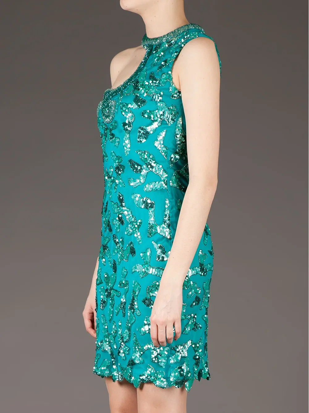 Georges Mak 'Madje' sequinned one-shoulder dress Blauw