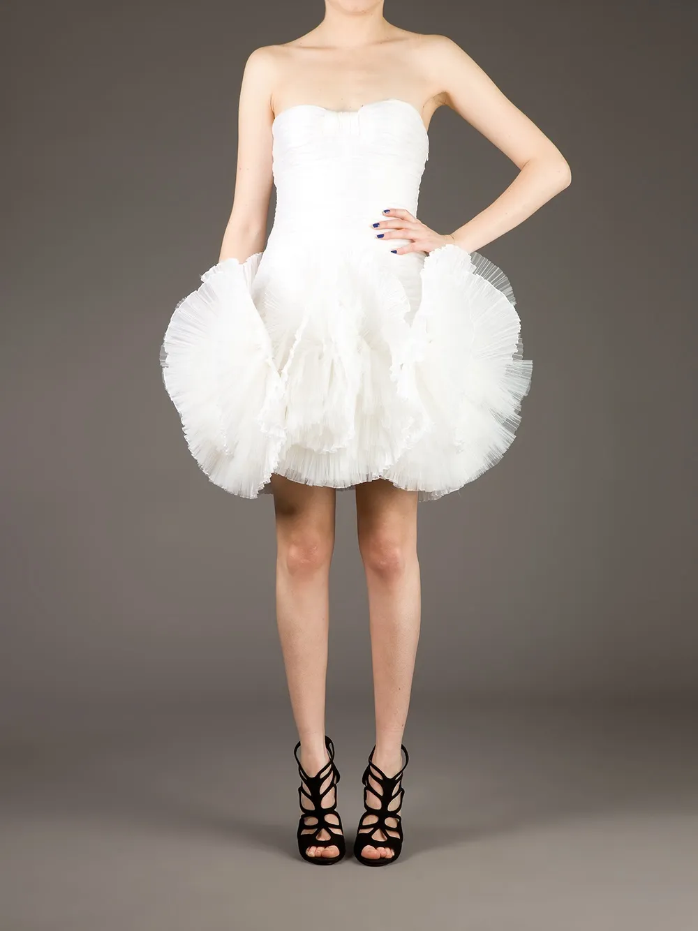 Zuhair Murad Pleated Strapless Mini Dress In White