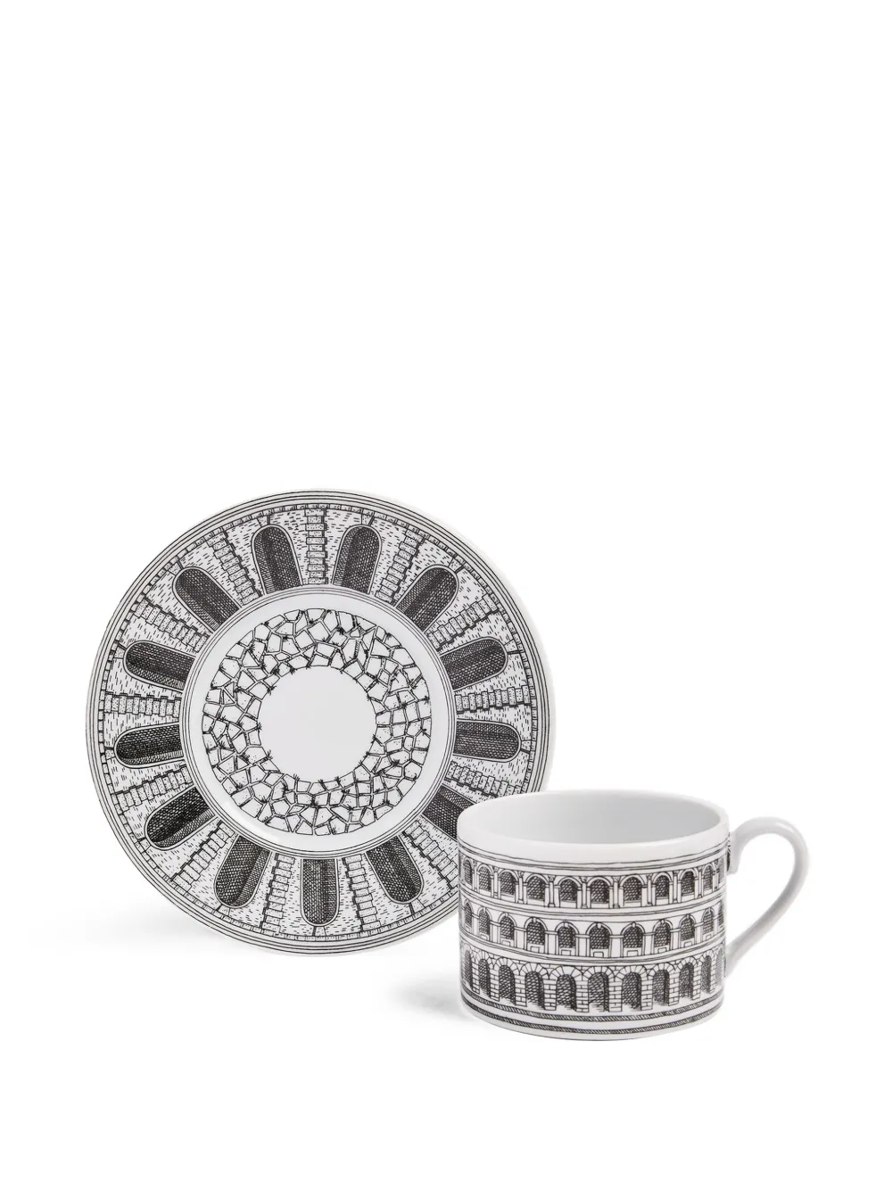 Fornasetti Architettura tea cup and saucer | Black | Image 1