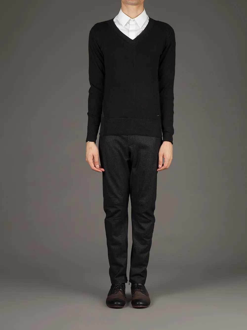 Side Slope v-neck sweater - Zwart
