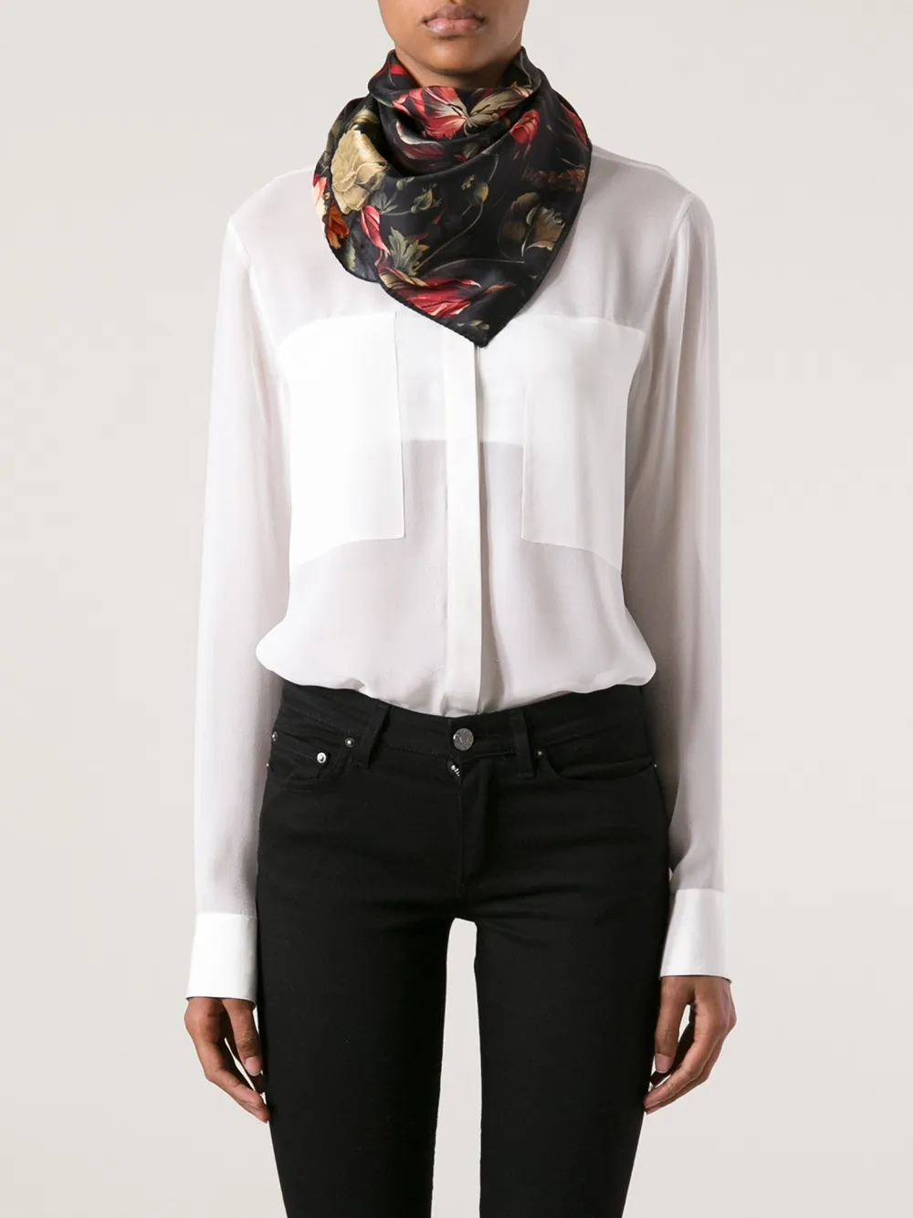  Givenchy Floral Silk Scarf   Schwarz 