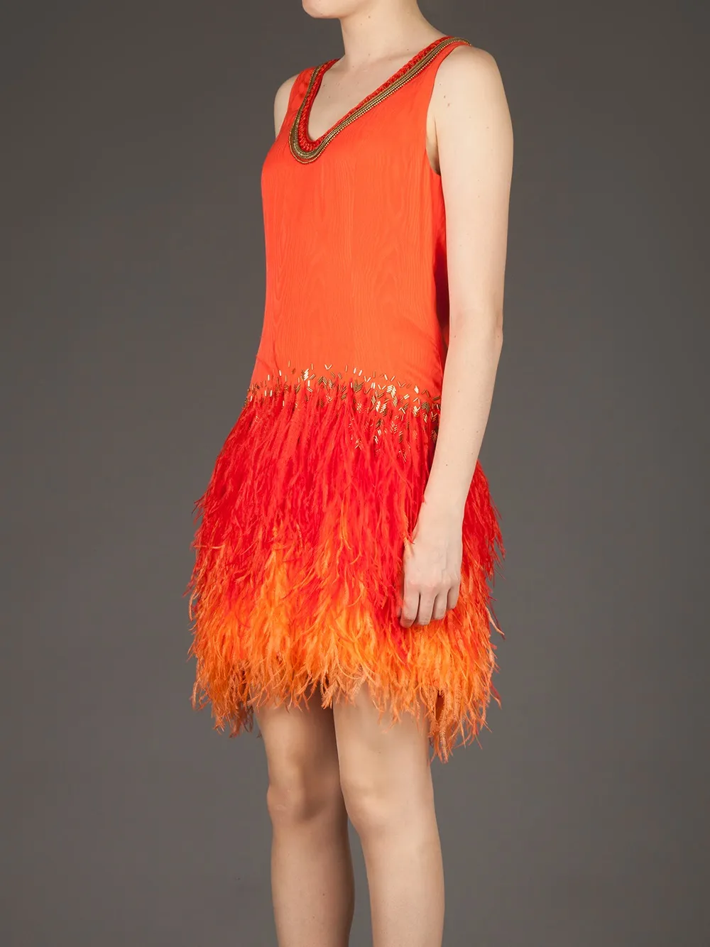 Matthew Williamson feathered jersey dress Geel