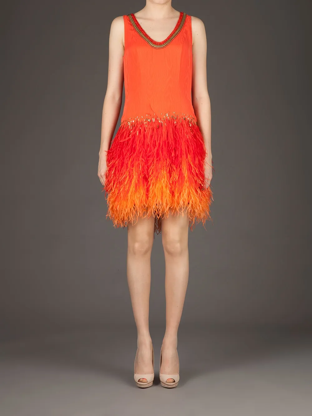 Matthew Williamson feathered jersey dress - Geel