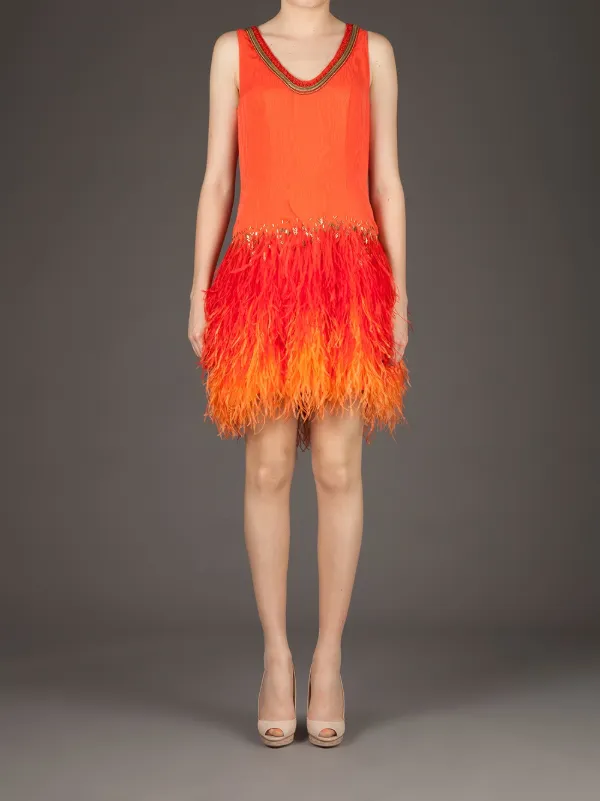 Matthew Williamson Feathered Jersey Mini Dress - Yellow