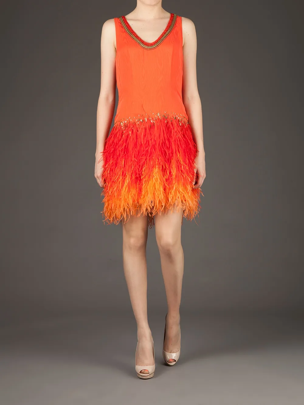 Matthew Williamson feathered jersey dress Geel