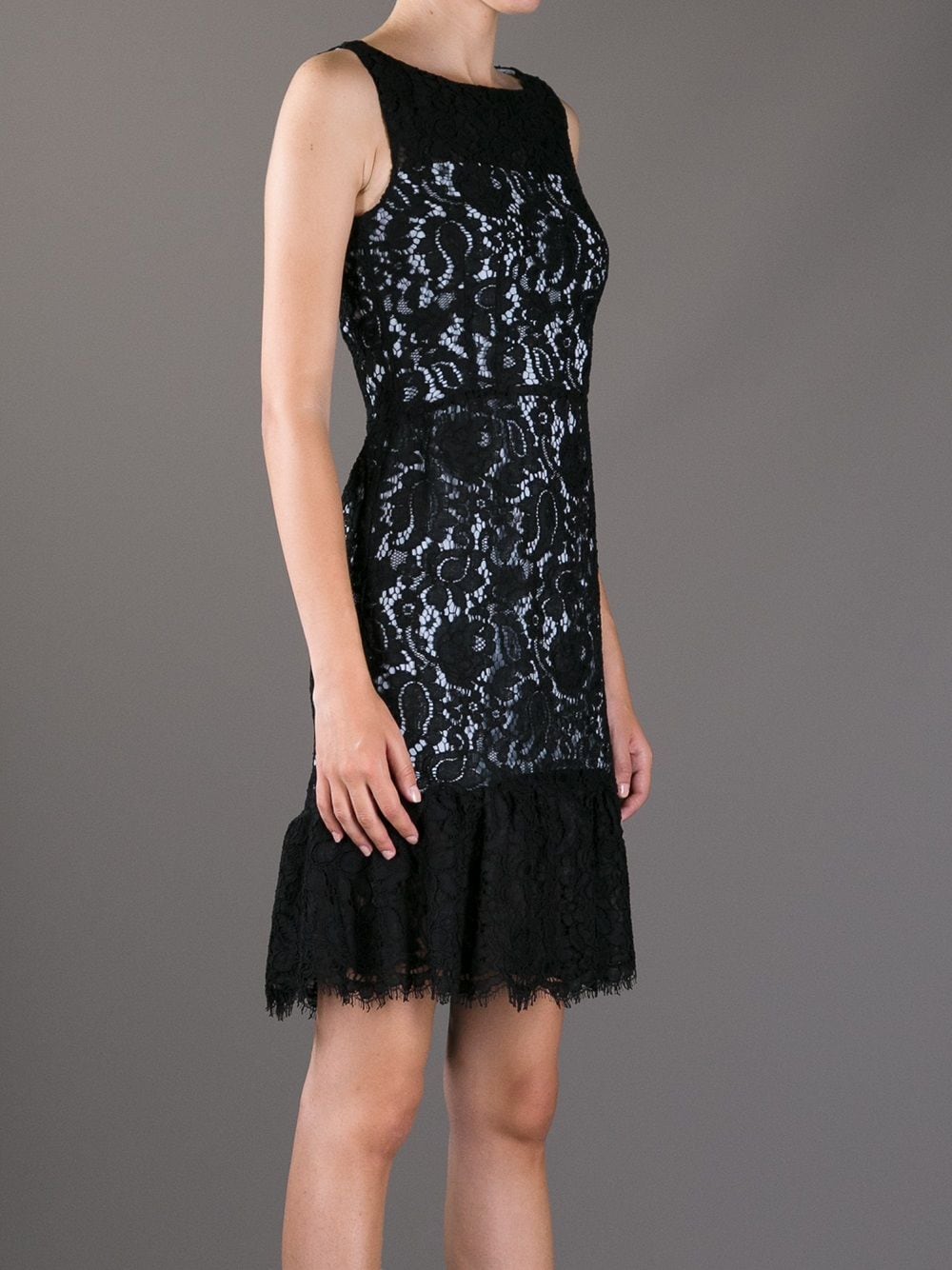 Shop Balenciaga Sleeveless Lace Dress In 黑色