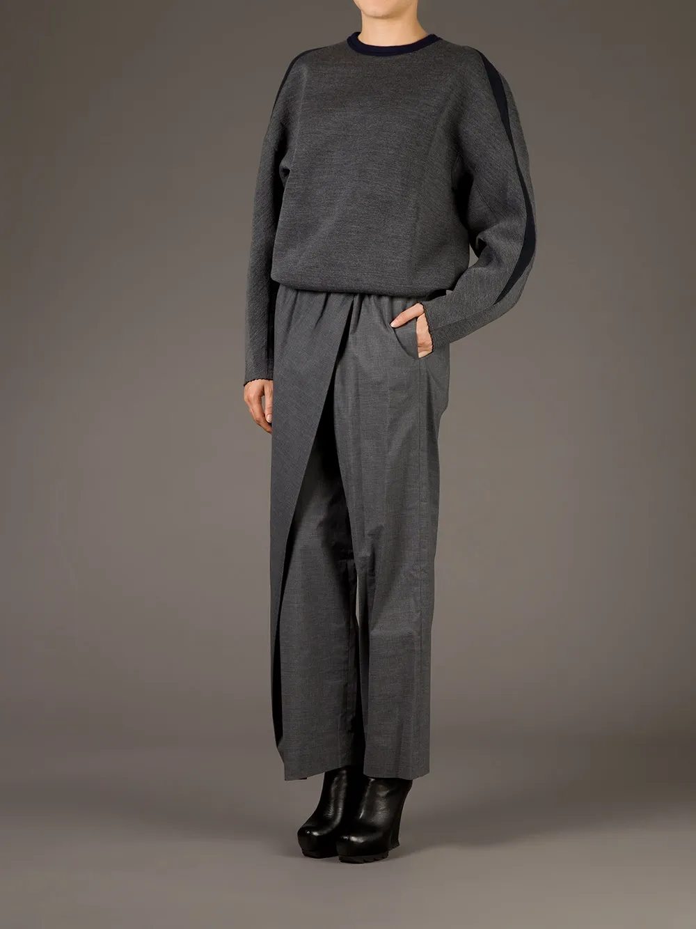 Kolor Twisted Wide Leg Trouser In Black