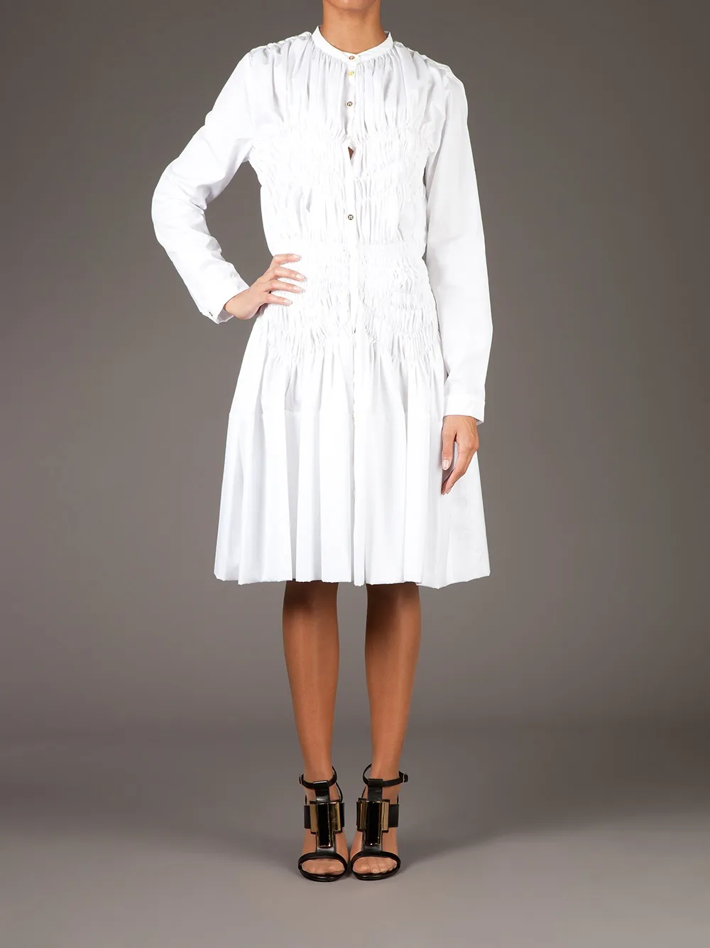 Maison Rabih Kayrouz Ruche Detail Shirt Dress In White