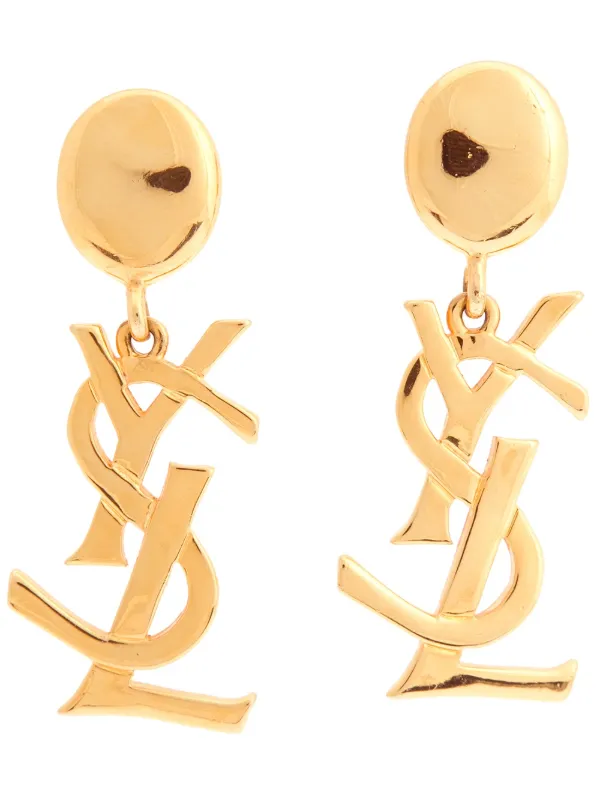 Yves Saint Laurent Pre Owned Pendant Logo Earrings Farfetch